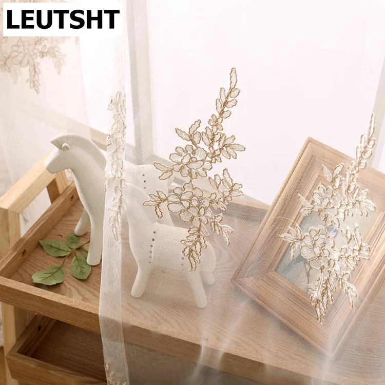 

European Style Curtains for Living Room and Bedroom Light Luxury Embroidered Thick Tulle Curtains Finished Product Customization