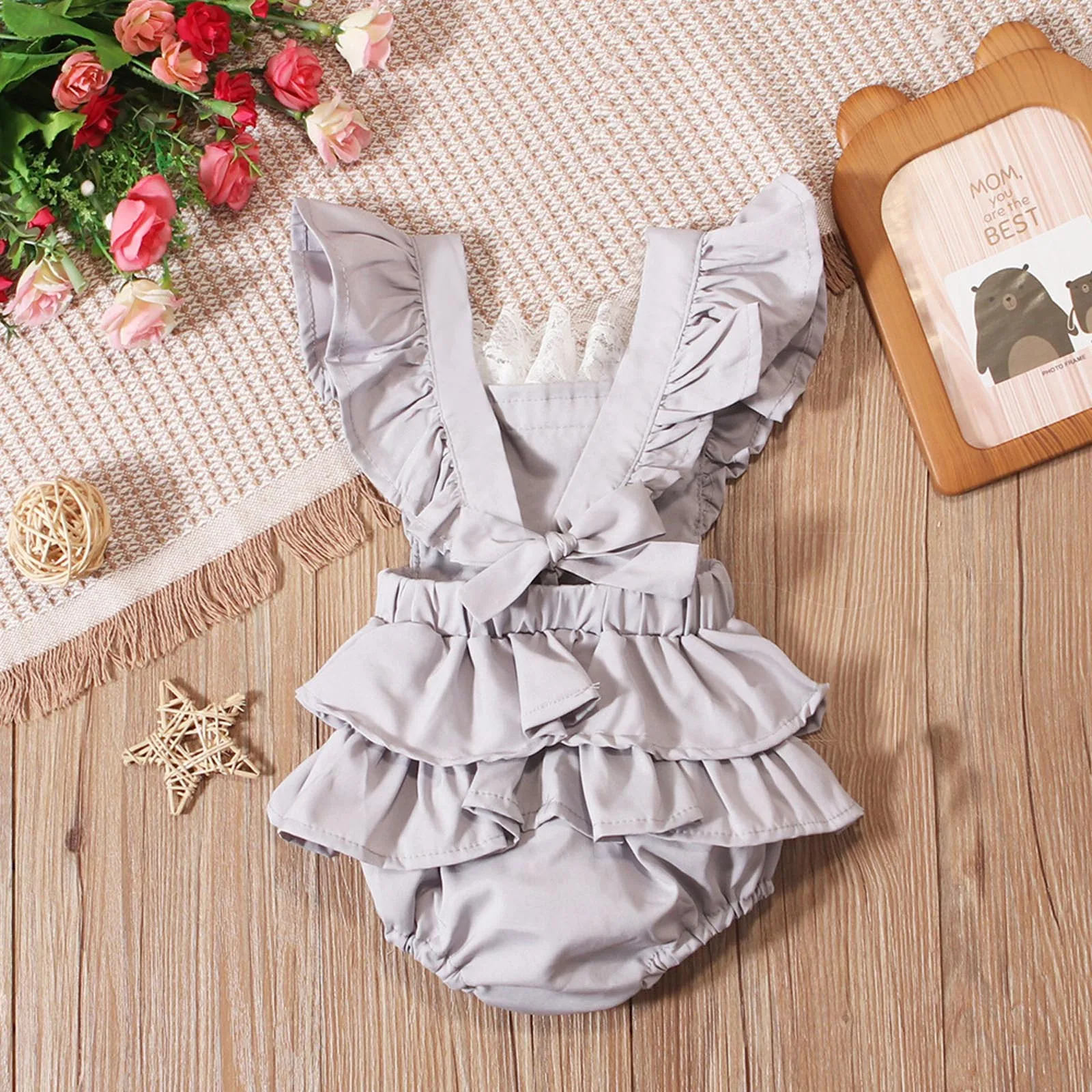 Baby Mädchen Halloween Gruseliger Clown Cosplay Kostüm Langarm Layered Rüschen Grau Joker Kleid Strampler Karneval Party Outfit – Detail 17