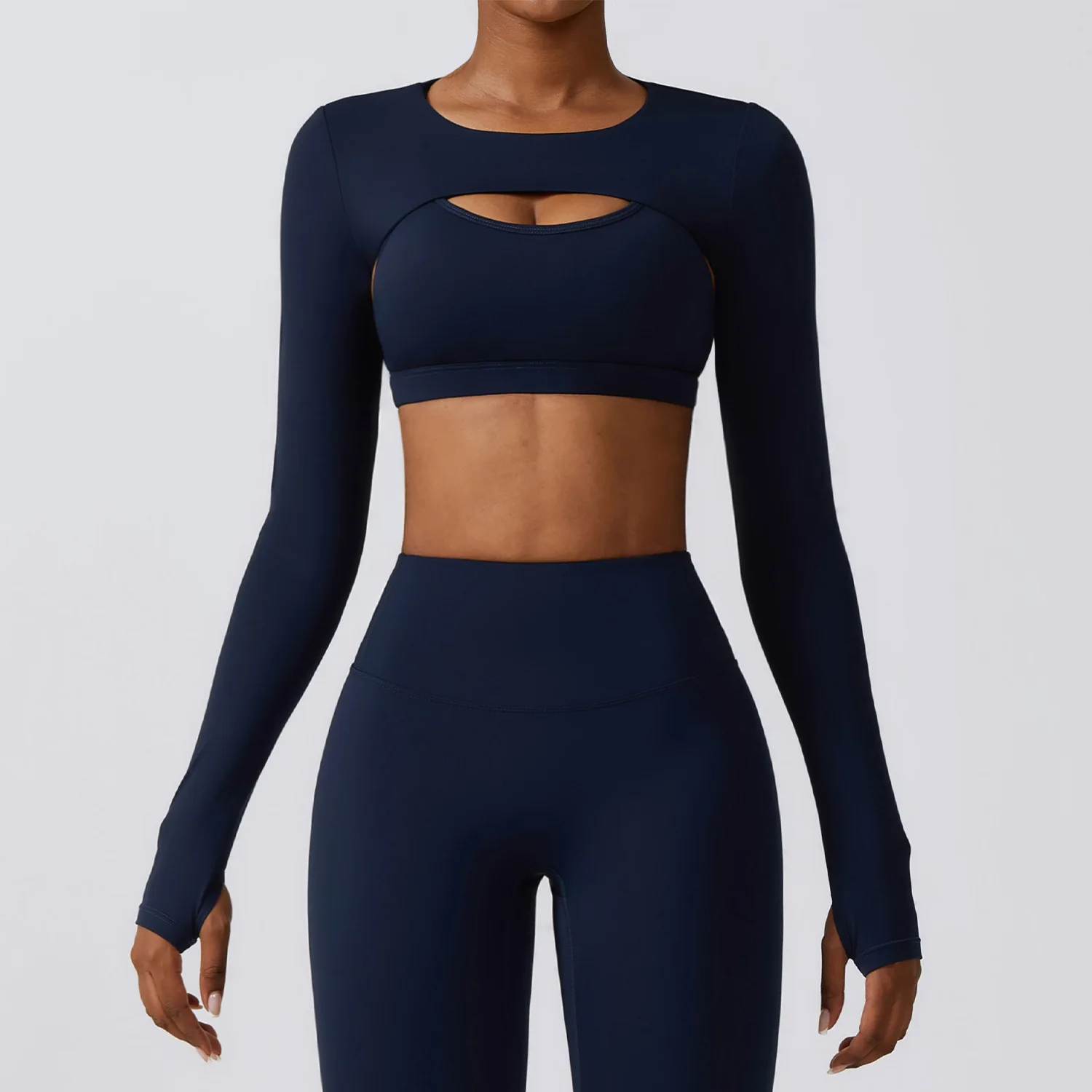 Women Crop Tops Long Sleeve Breathable Running T-Shirts Gym Sports Top Pad Yoga Shirts Fitness Workout Yoga Clothing