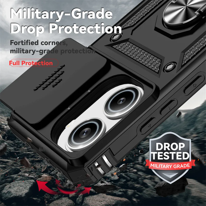 Armor  with Slide Lens Protector and Ring Stand - Durable Back Cover Case