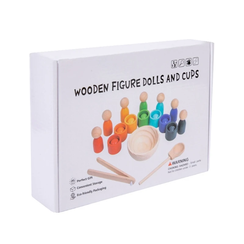 

Montessori Color Sorting Wooden Figure Dolls and Cups Color Matching Boxes