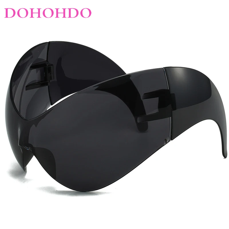 

DOHOHDO Personalized Cat Eye Alien Oversized Sports Y2k Sunglasses Women 2000's Wrap Around Shield Goggle Men Brand Sun Glasses