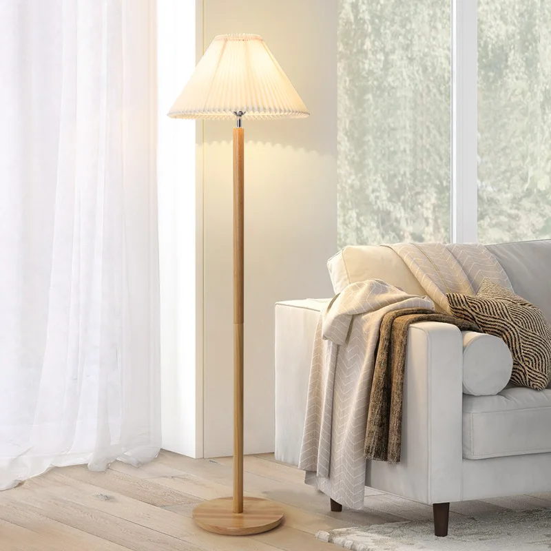 

American Retro Log Pleated Floor Lamp Ins Living Room Sofa Atmosphere Decorative Lamp Bedroom Bedside Standing Lamp