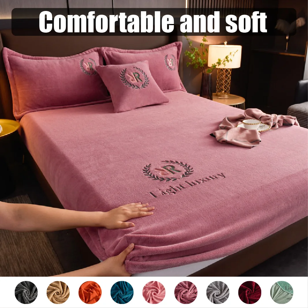 ThickenVelvetBedCoverElasticBedSheetsSetMattressCoversSoft