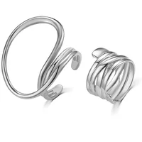 2pcs/set Women Rings Exaggerated Lines Rings for Women Fashion Simple Distorted Geometric Party Statement Designer Jewelry 6