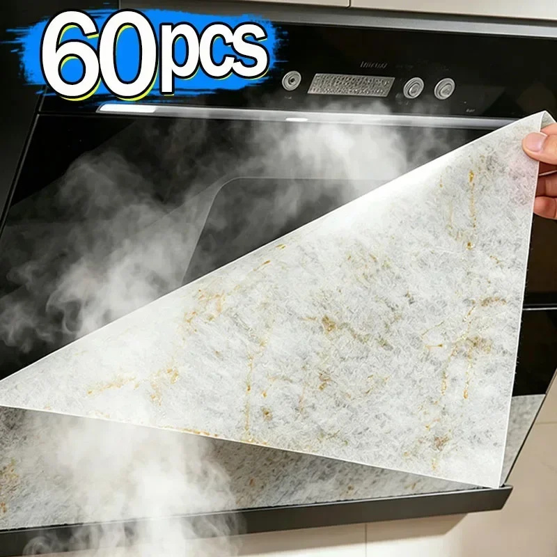 44x42cm 일회용 기름흡수지 주방 레인지 후드 기름지기 방지 필터 스크린 측면..