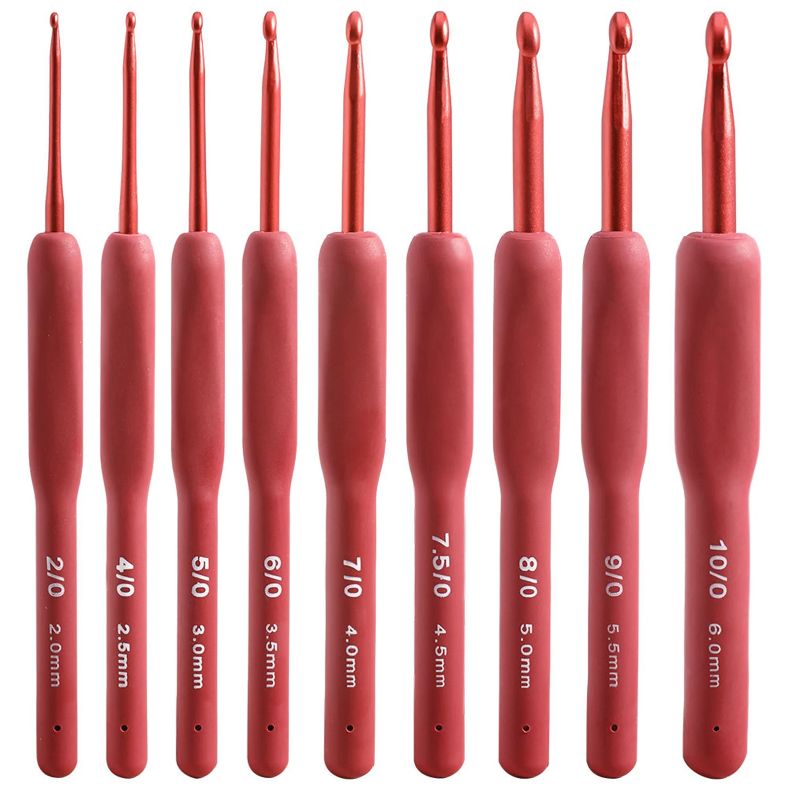 

9 Pcs/Set 2.0-6.0mm Aluminum Crochet Hook Needles Red Plastic Handle Knitting Needles For Sweater Sewing Tools 14cm(5 4/8") Long