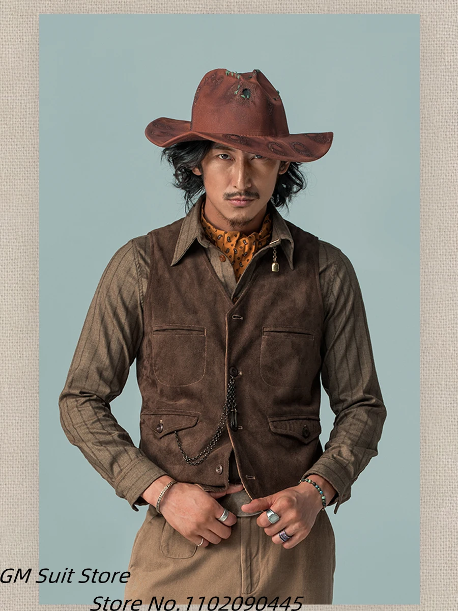 Men's Formal Vest Retro Corduroy Four Buckles Waistcoat Slim Fit Fashion Leisure Vest Costume 2022 Homme For Wedding 2