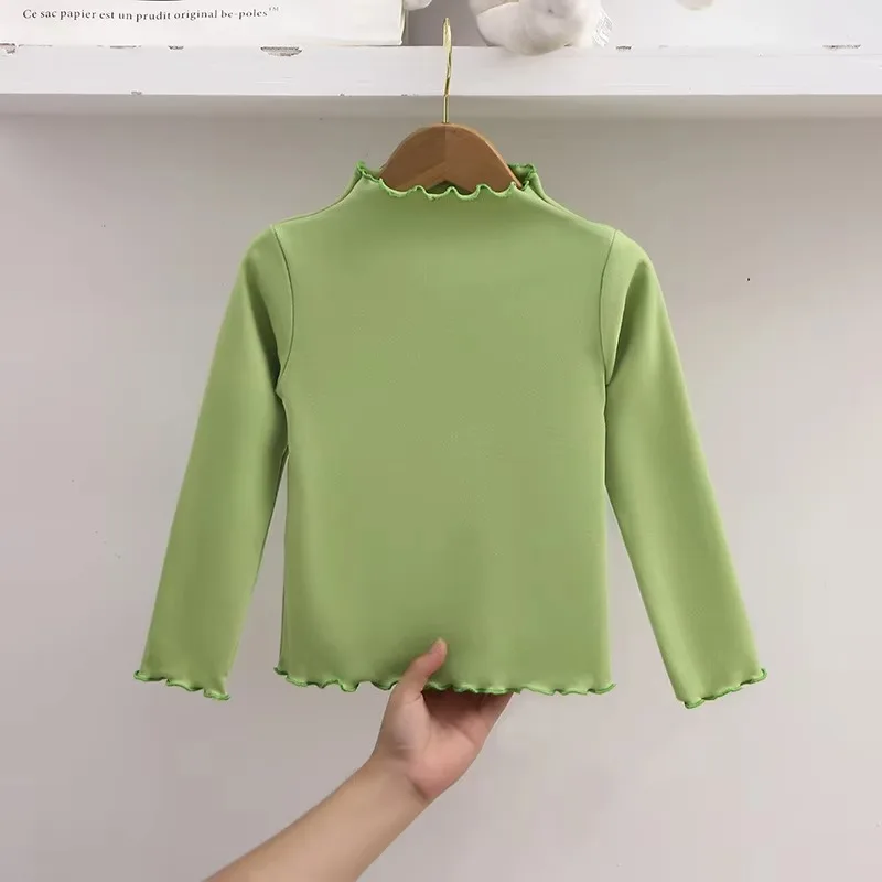 Herbst Winter Kinder Kleidung Mädchen Basis Shirt Kinder Einfarbig Langarm T-Shirt mit Rüschen Kanten Mädchen Casual Kleidung Tops – Detail 9