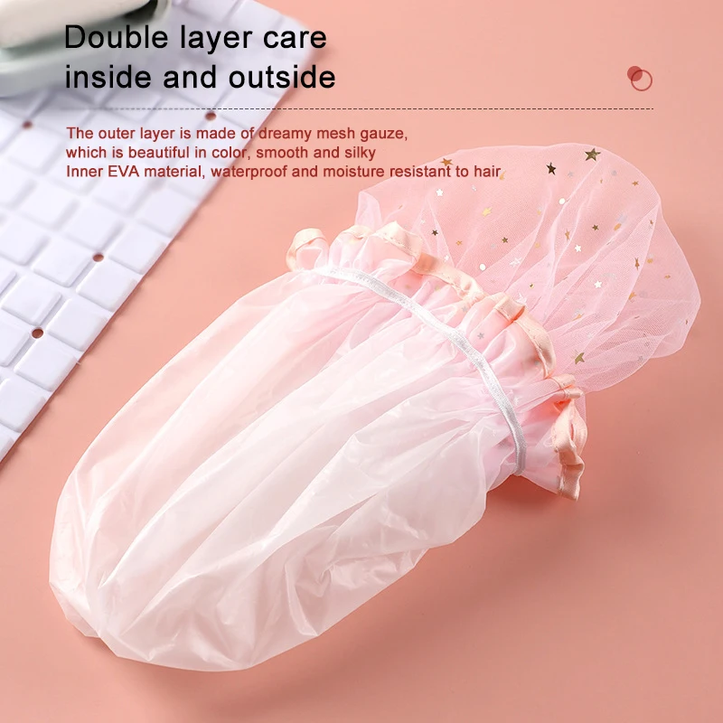 Fhower Cap Thickened Waterproof Reusable Transparent Starry Sky Design Double-layer Shower Cap Home Bathroom Shower Cap 5