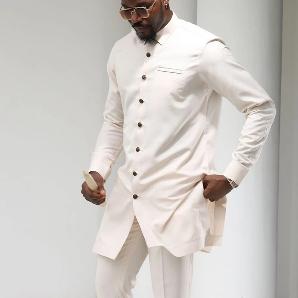 

Мужская одежда Dashiki, Свадебный костюм из двух предметов, мужское платье, длинные брюки, рубашка, однотонная одежда в Африканском этническом стиле с длинным рукавом