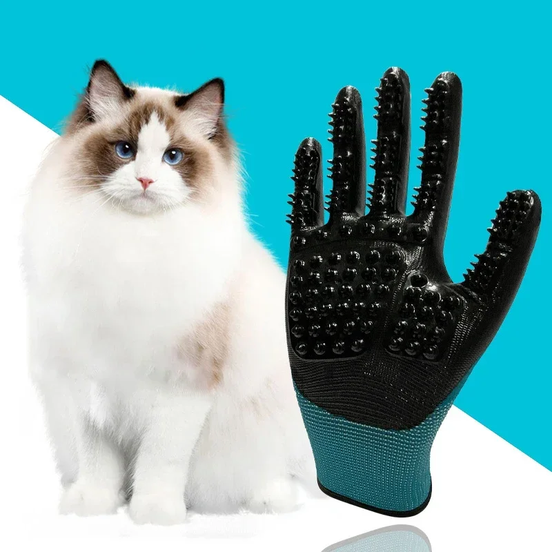 A Pair of Pet Bath Gloves Massage Clean Remove Floating Hair Pet Grooming Hair Removal Rubber Wear Resistant Non-Slip Gloves