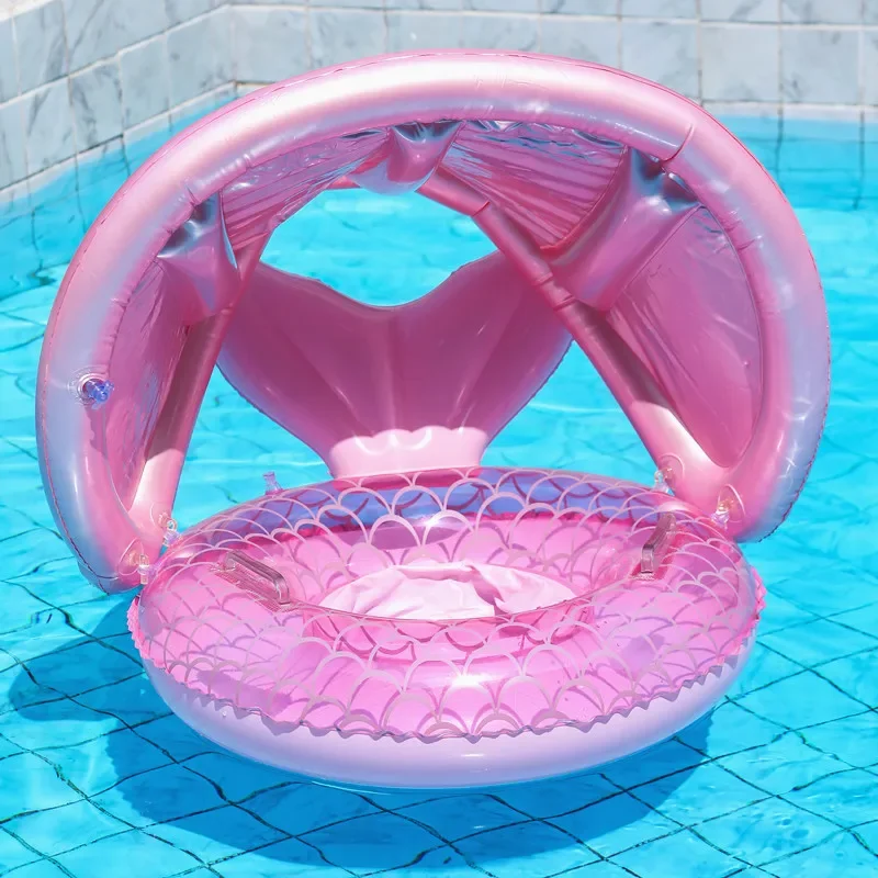 Baby Swimming Circle with Mermaid Tail Outdoor Sunshade with Canopy Inflatable Float Ring Summer Pool Water Toys Equipment swimming ring swimming pool float