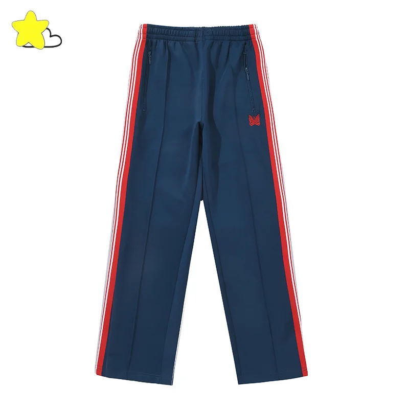 

All Seasons Casual Red Side Webbing Striped Needles Sweatpants Men Women 1:1 Tags Loose Butterfly Embroidery AWGE NEEDLES Pants