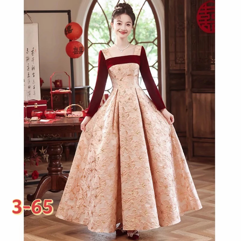 

Long-sleeved toast dress bride 2024 new high-end spring and summer engagement dress slim return dress dress casual wear