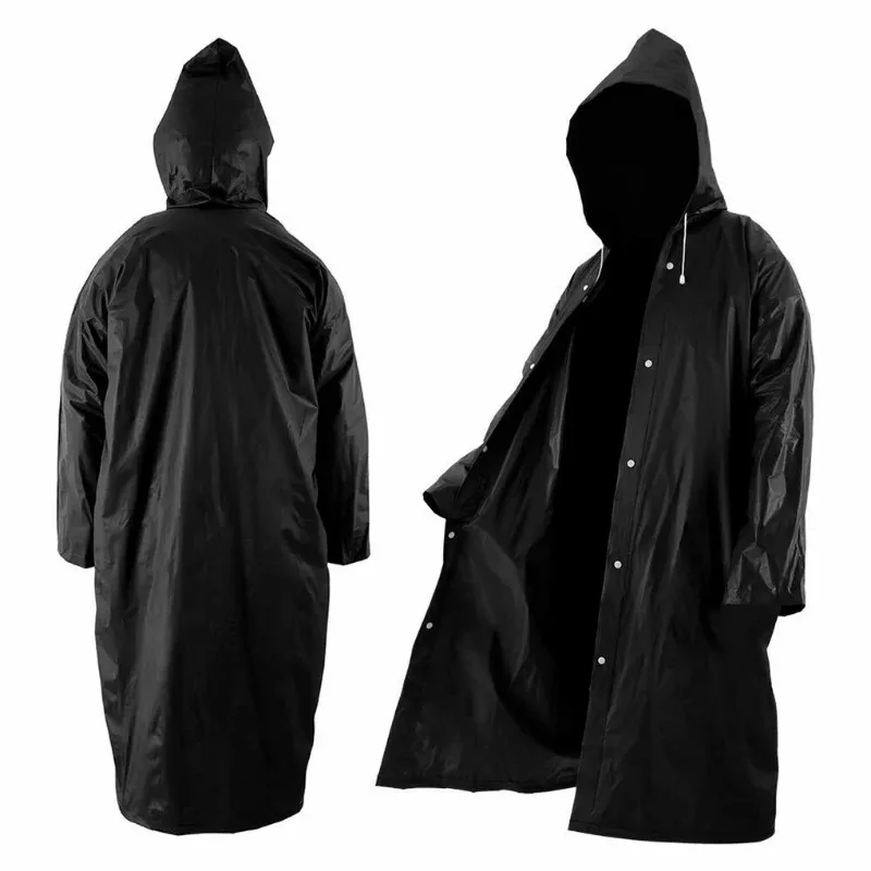 145x68CM Unisex Thickened EVA Raincoat Waterproof Black for Camping