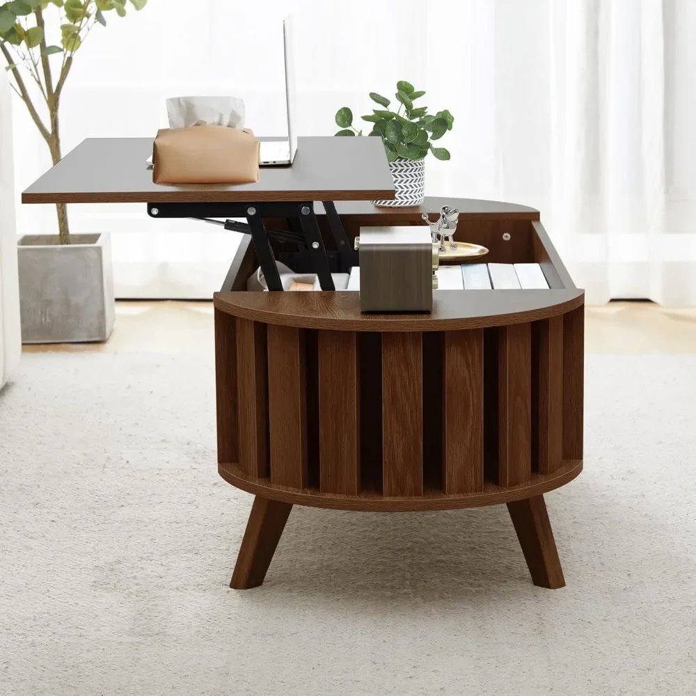 Lift Top Coffee Table with Storage,47.2" Oval Coffees Tables with Open Fence Storage, Mid Century Coffee Table with Lifting top 6
