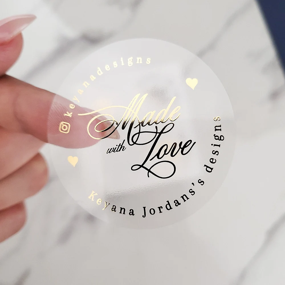 Round Gold Foil Clear Label Stickers 50pcs Custom Wedding Party Envelope Gift Bag Candles Box Pack Cookie Thank You