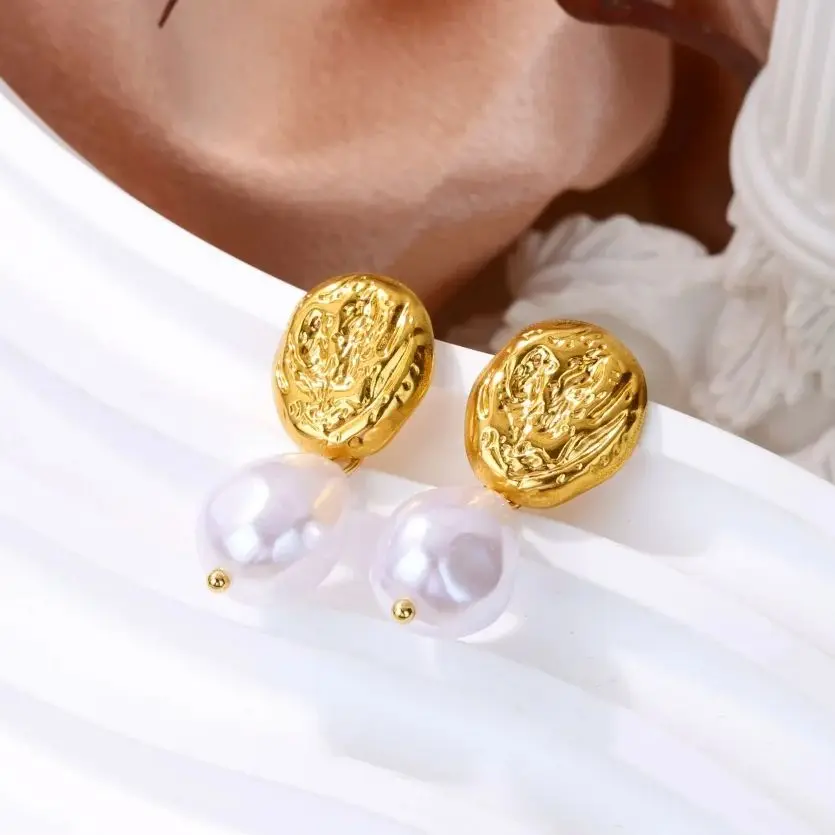 Geometric Pearl Stainless Steel Stud Earrings For Women