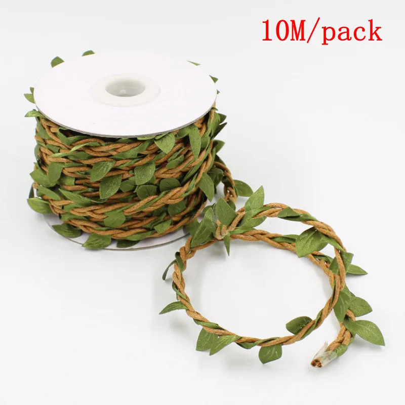 Artificial Leaves Twine Wax String With Leaf Silk Leaves Flowers Hemp Rope Wedding Party Decoration DIY Supplies 5M/10mM/roll, cotton rope,jute rope
