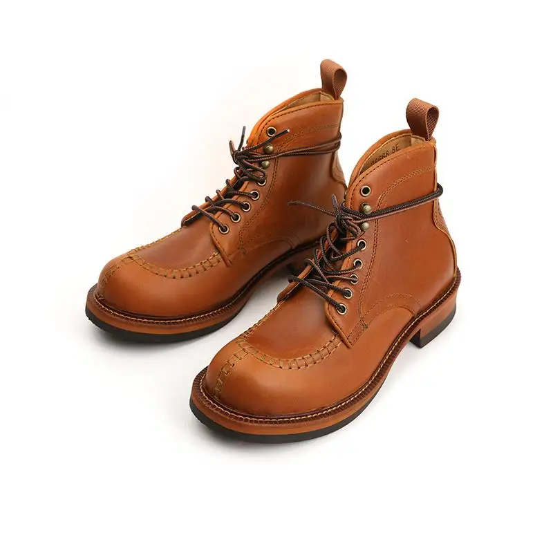 

Amekaji Wear Vintage Work Shoes High Top Warped Head Leather Shoes First Layer Cowhide Paratrooper Boots Motorcycle Boots