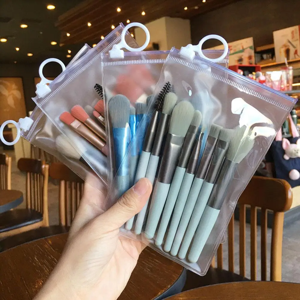 8Pcs 미니 메이크업 브러쉬 세트 파운데이션 블렌드 블러쉬 아이 섀도우 메이크업 브러쉬 세트 여행용 메이크업 가방 컴팩트하고 휴대 가능