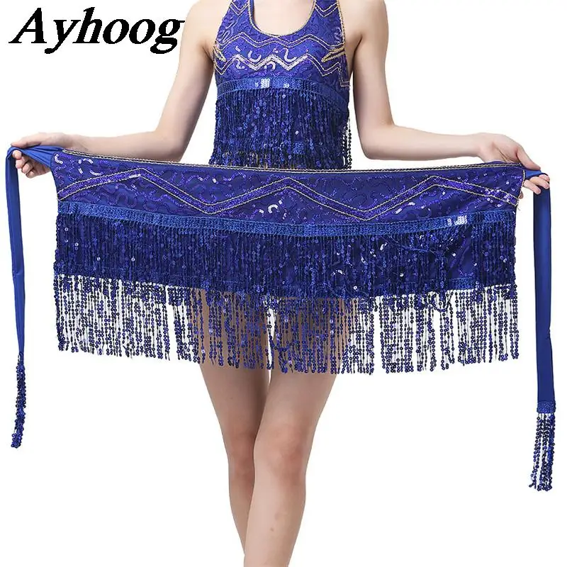 

Ladies Belly Dance Hip Scarf Sequins Tassels Wrap Waist Skirt Indian Dance Shiny Belts for Women Show Costumes Accessories