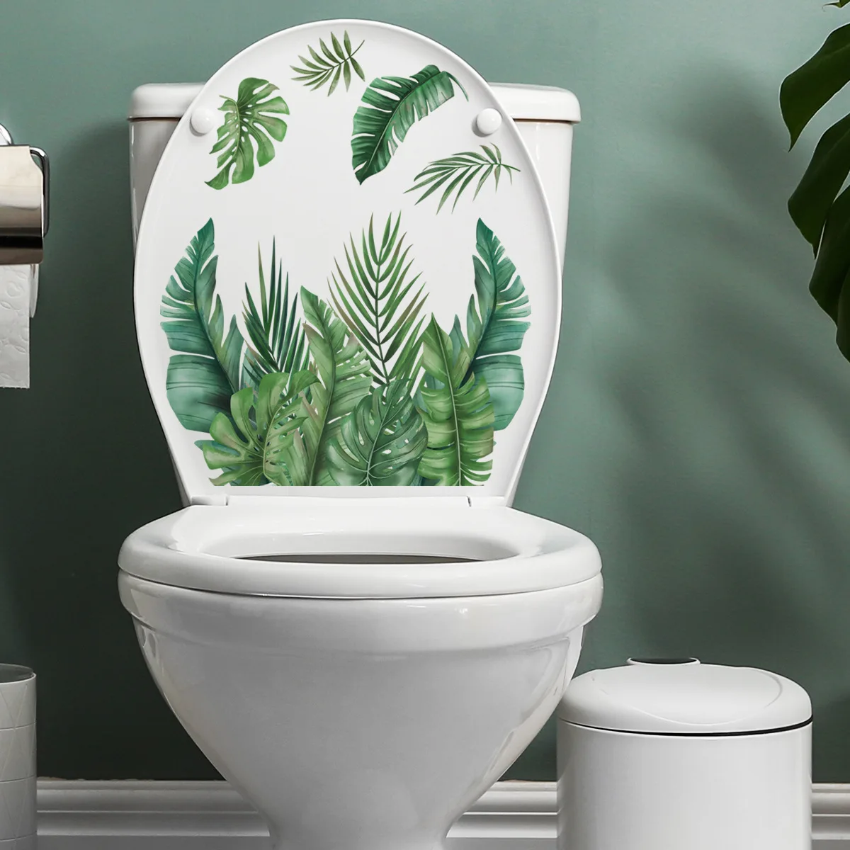 Green Leaves Flowers Wall Sticker Self Adhesive Bathroom WC Toilet Sticker Removeble Flower Home Decoration Decals wall stickers toilet stickers