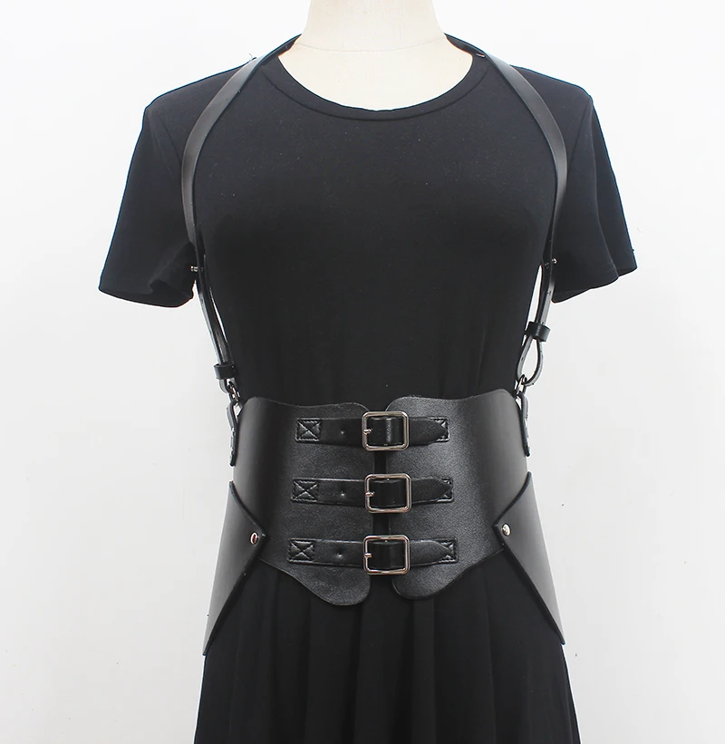 

Women's Runway Fashion PU Leather Punk Vest Cummerbunds Female Dress Corsets Waistband Belts Decoration Wide Belt R917