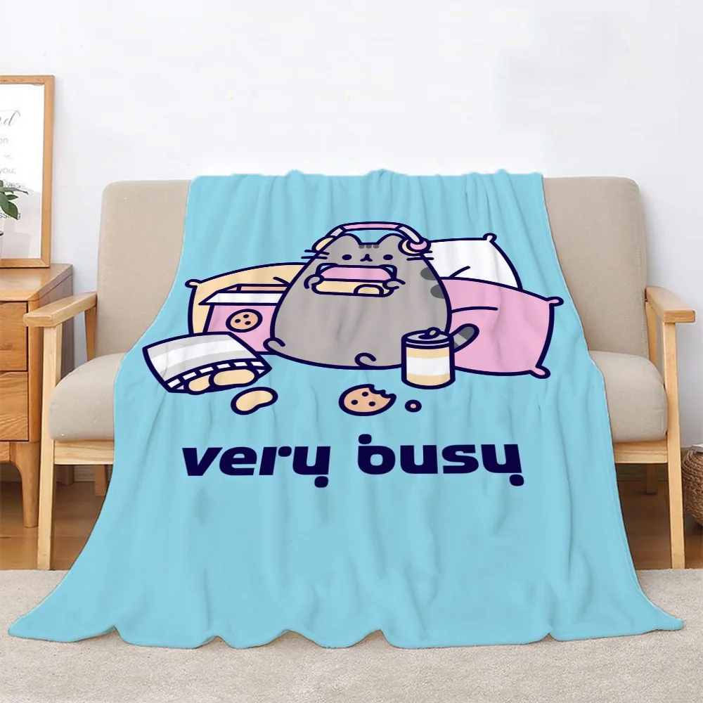 Pusheen 극세사 침구 무릎 담요, 킹 사이즈 푹신하고 부드러운 담요, 캐릭터 홈 인테리어 비치 타올, 니트 격자 무늬