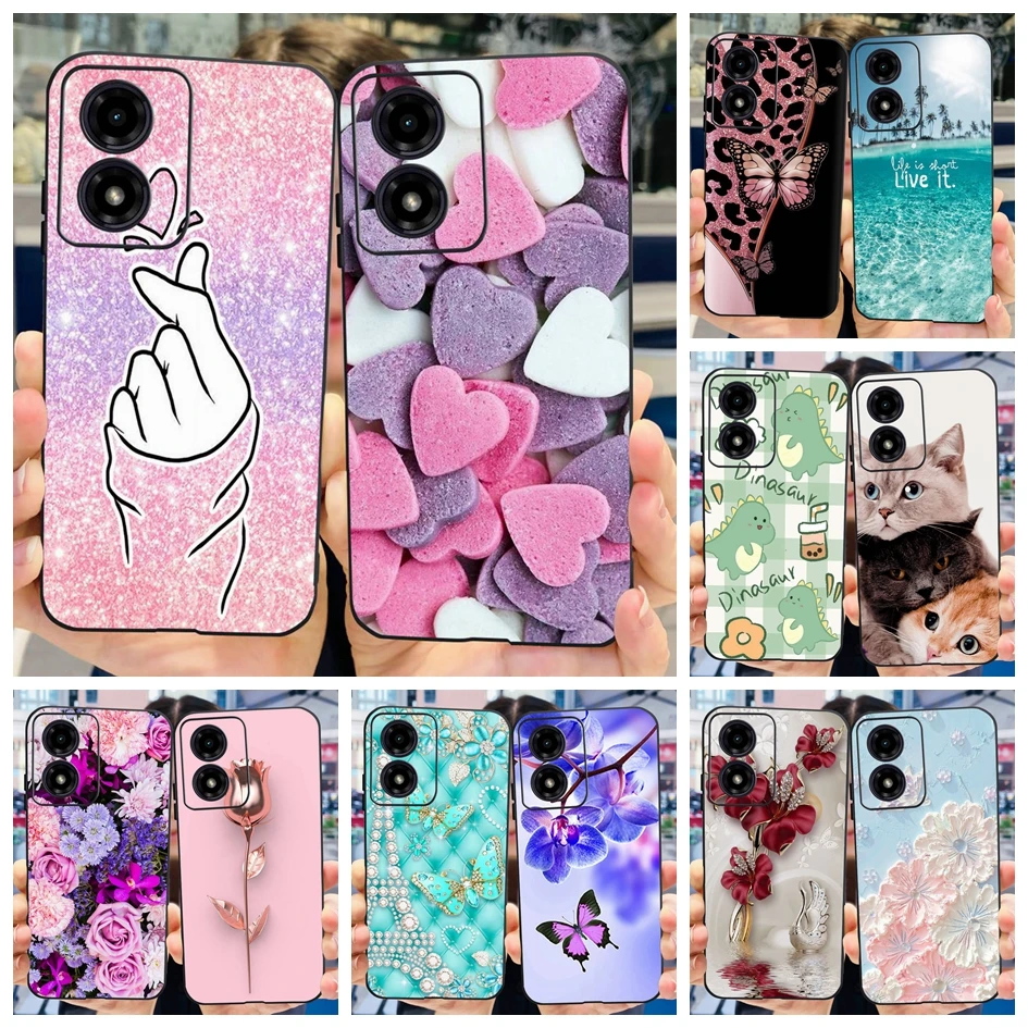 Phone Waterproof Case Phone Case Phone Protector Cover Leather Phone Case For Motorola Moto G04s G04 Case XT2421-2 Cute Love Heart Shockproof Silicone Soft Cover For Moto G 04 S E14 4G MotoG04 Capa