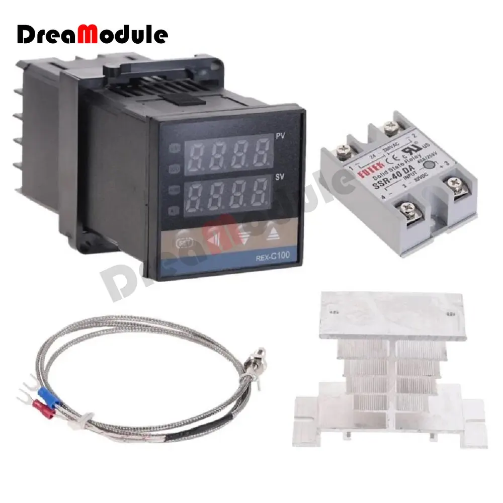 

REX-C100 Digital PID Temperature Controller REX C100 Thermostat + 40DA SSR Relay+K Type Thermocouple 1M 2M Probe RKC Sensor