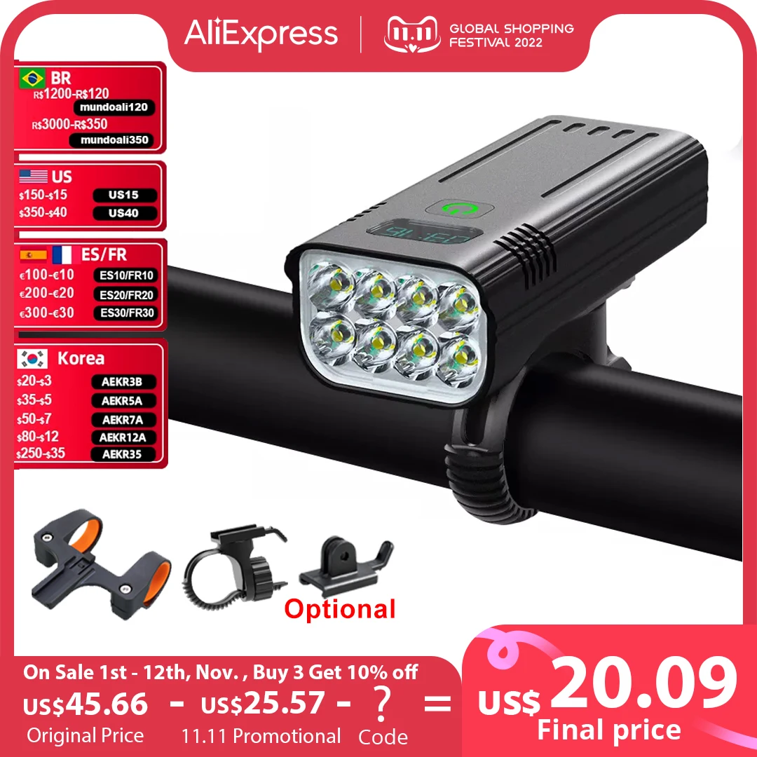 NATFIRE 10000mAh Bicycle Light Digital Battery Indicator USB