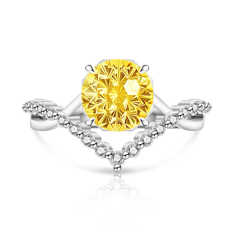 Dahlia Cut High Carbon Diamond 925 Sterling Silber Damenring Krone Eleganter Schmuck Hochzeitsschmuck – Detail 7
