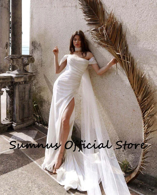 Fora do ombro princesa vestido de casamento renda appliqued com tule vestido  de noiva branco marfim praia vestido de noite mais tamanho - AliExpress