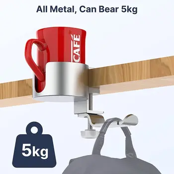 범용 게이밍 헤드폰 홀더, 데스크 아래 음료 컵 머그 랙 오거나이저, 360 회전 헤드셋 후크 행거, 클램프 포함, 2 in 1 상품 이미지