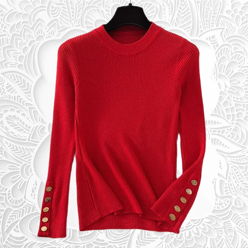 

2023 Spring Autumn Half High Neck Knitwear Women's Long Sleeve Slim Fit Bottom Top High Quality Sweater