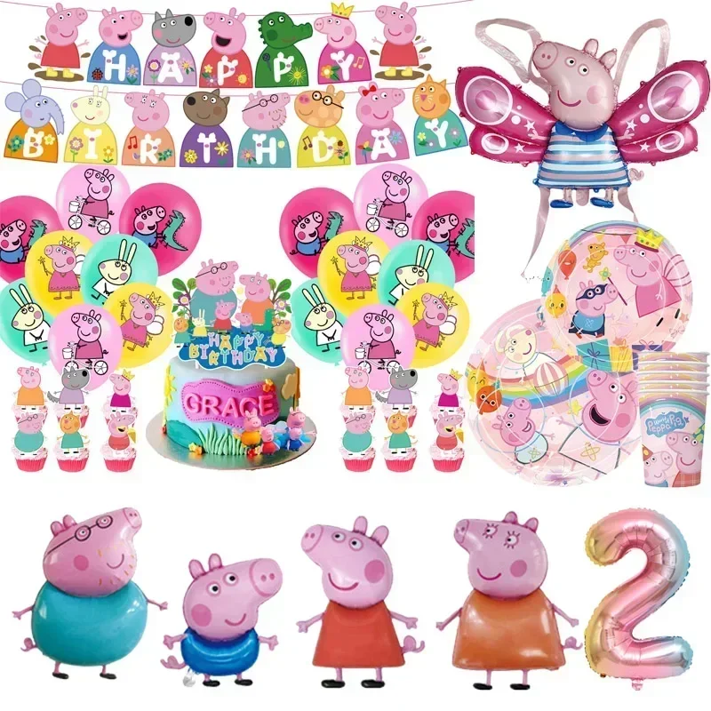 Birthday Party Supplies Peppa Pig Birthday Party Decoration Banner Balloons Paper Plates Disposable Tableware Decor Background Toy