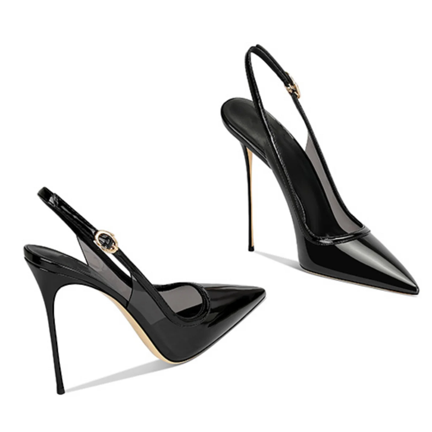 2025 New Patent Leather Matching Color Pointed and Shallow Mouth Back Tripping Belt Ultra-high Heel 12CM Sexy Bakehead Sandals