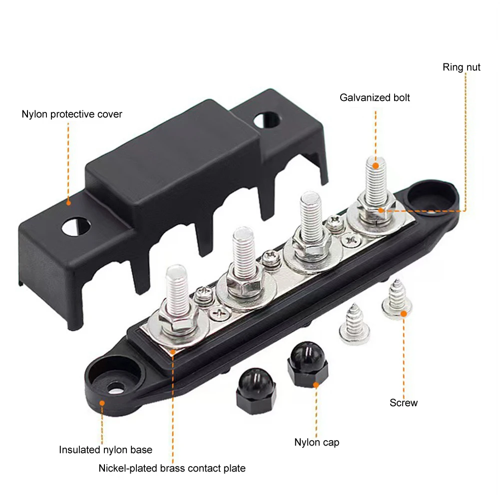 2pcs 12V-48V DC Busbar Distribution Block 250A BusBar With M8 Terminal Bolts Heavy Duty Power Distribution Terminal Block
