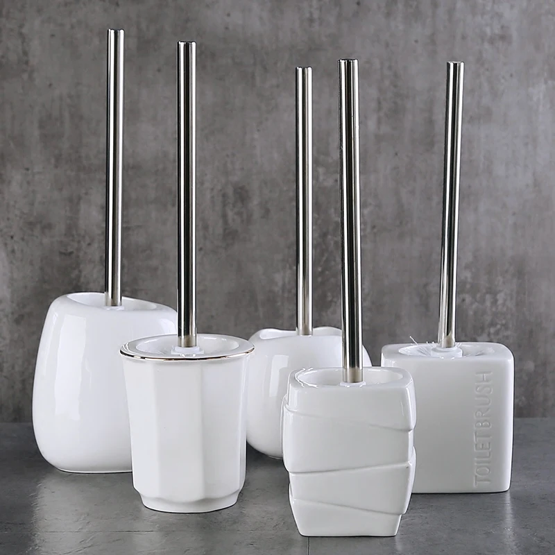 

Stainless Steel Cleaning Tool Pure White Ceramic Base Toilet Brush Holder Cleaning Brush ceramics Bathroom Accessories Set