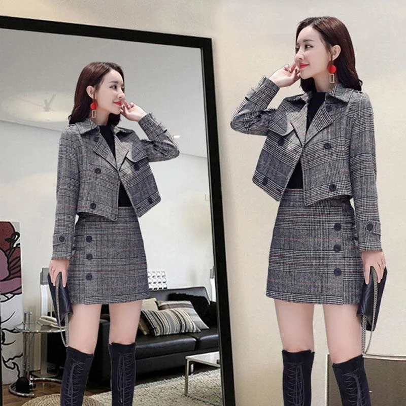 

New plaid woolen suit women's slimming autumn and winter 2023 spring and autumn fashion temperament skirt two-piece set