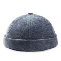 Men's Brimless Docker Hat Spring Autumn Casual Solid Cotton Beanie Cap Rolled Cuff Harbour Hats Sailor Fisherman Landlord Hat 4