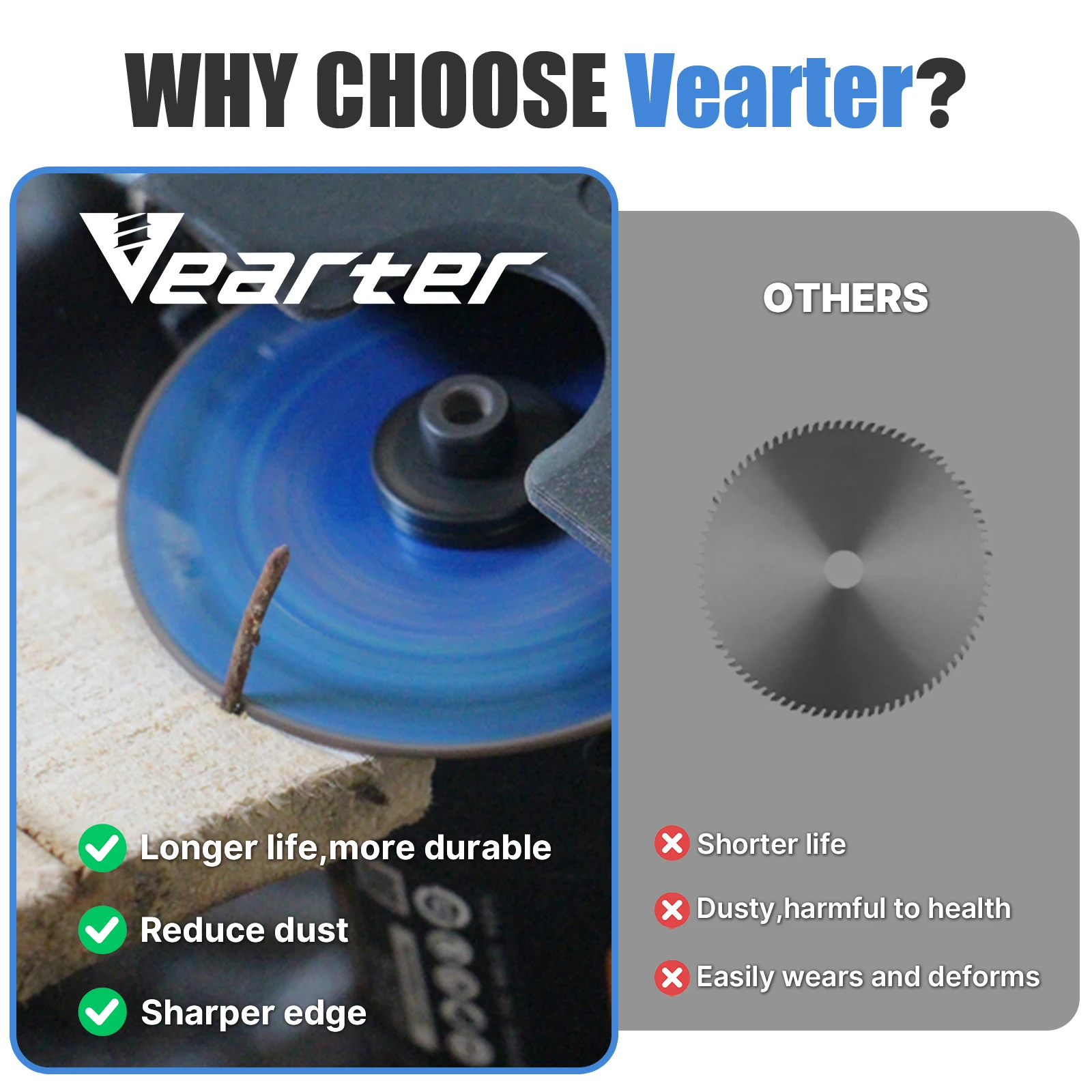 Vearter 76mm×10mm 진공 브레이징 초경 원형 톱날 목재 절단 디스크 앵글 그라인더 목공용 멀티 도구 휠