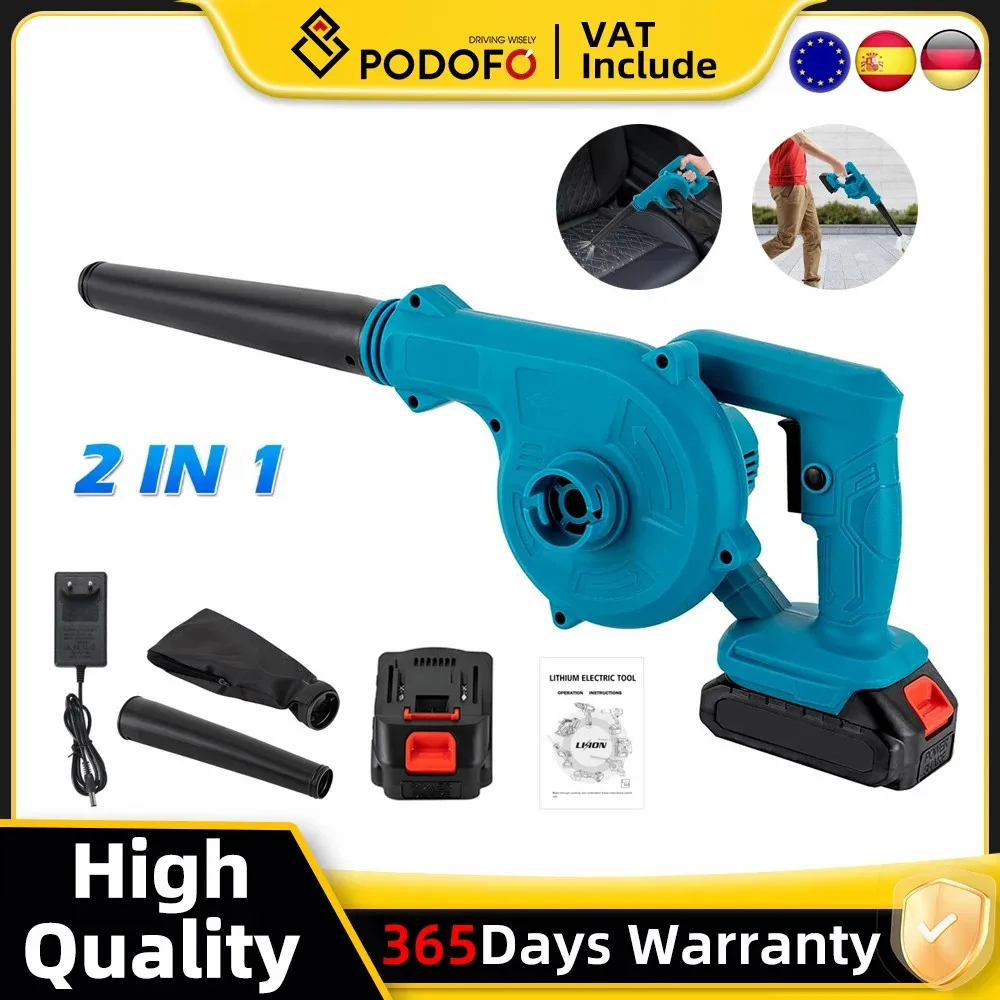 Podofo 2 en 1 souffleur d'air électrique souffleur de feuilles sans fil balayeuse de neige à main collecteur de poussière nettoyant pour la maison cour soins de pelouse