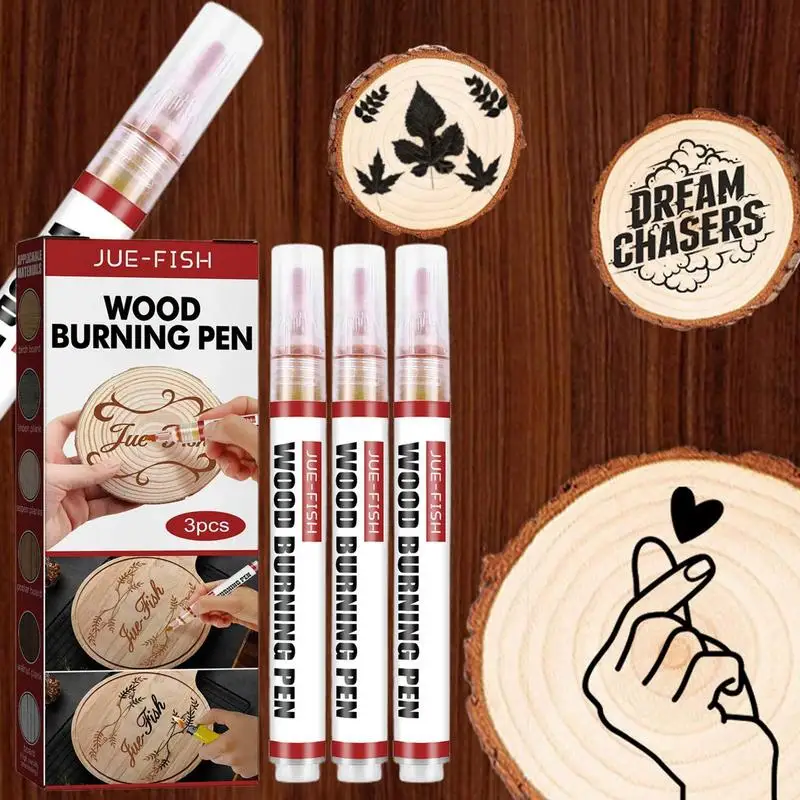 3 Pcs Marker Pens Waterproof Wood Burning Pen For Project Painting DIY Pyrography Caramel Marker Art Pyrography Supplies wood burning pen