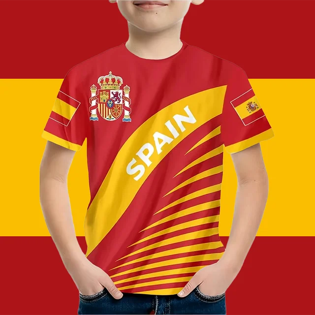 Vêtements pour garçons drapeau espagnol graphique T-Shirt Vintage décontracté à manches courtes enfants vêtements 2-14Y été en plein air espagnol enfant haut T-Shirt 1