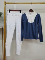 MXLLINA Women Equestrian Clothes Set Horse Riding Long Sleeve T-shirts And Pants Sports Suit Competition Trainning Riding Wear 1