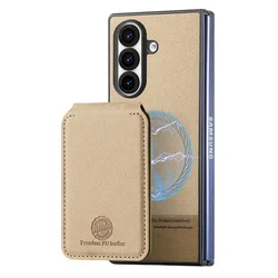 2 - in - 1 Magnetic Wallet Phone Case with Card Holder and Luxury Leather Cover - Galaxy Z Fold4 (Khaki)