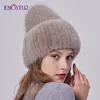 ENJOYFUR Women Winter Angora Hats With Real Mink Fur Knit Brim Female Thick Warm High Quality Mink Fur Knitted Hats 1